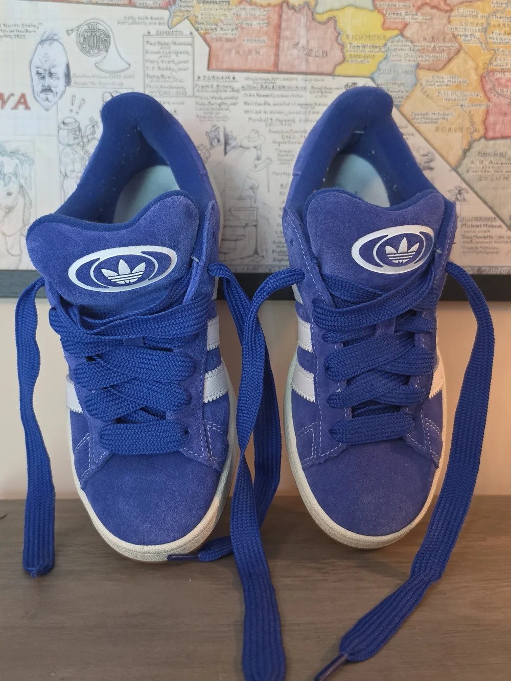 Adidas Blue Suede Sneakers with White Stripes